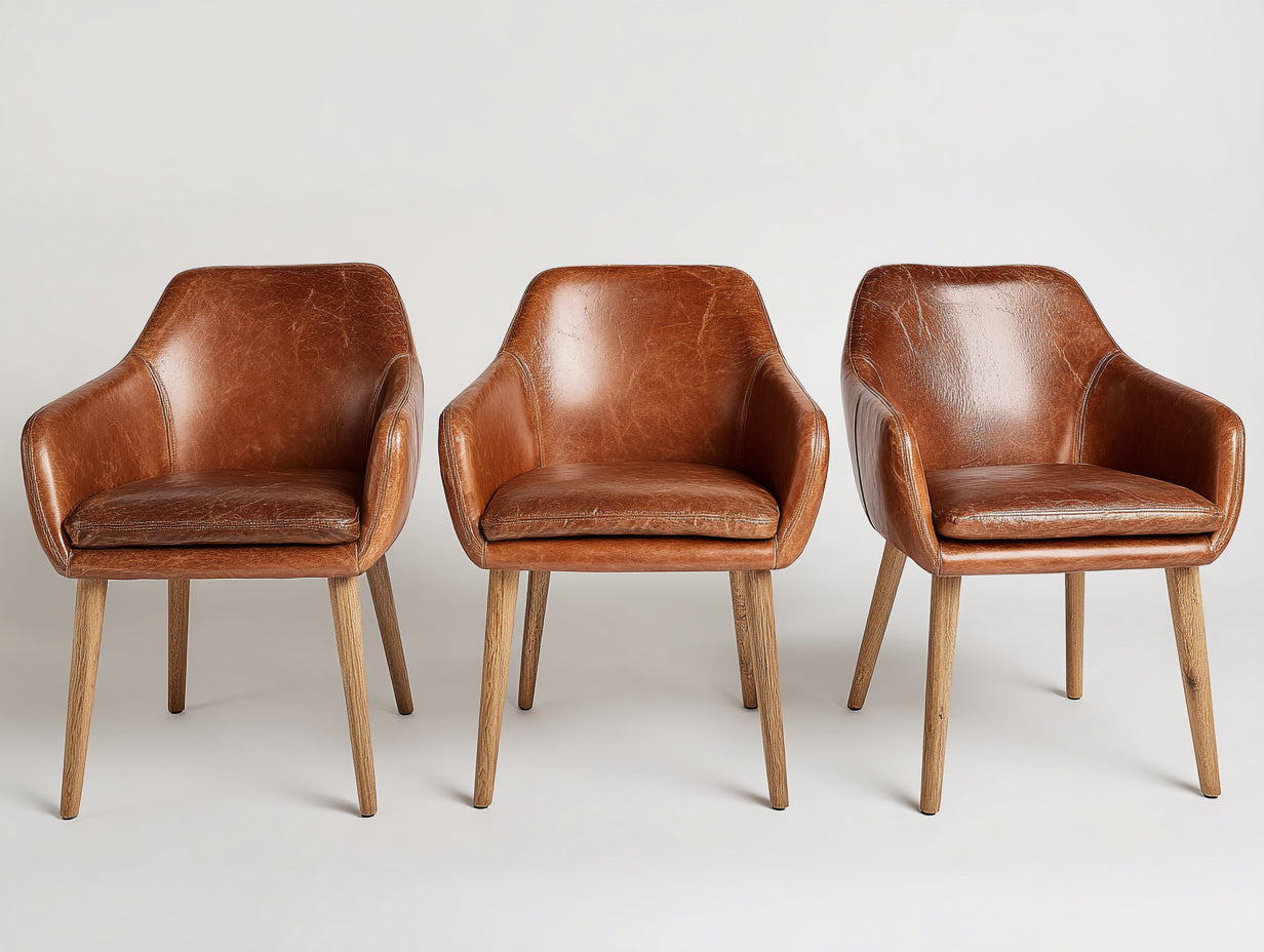 Sillas de comedor tapizadas en polipiel 62x58x78 cm - marrón coñac-madera natural - conjunto de 3