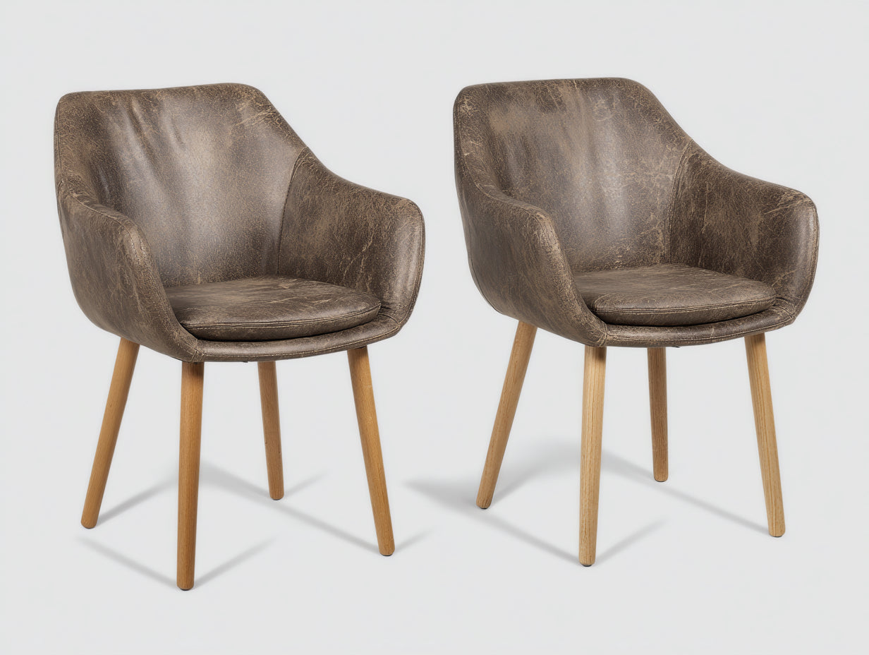 Sillas de comedor tapizadas efecto cuero 56 x 60 x 83 cm - marrón envejecido y madera natural - set de 2