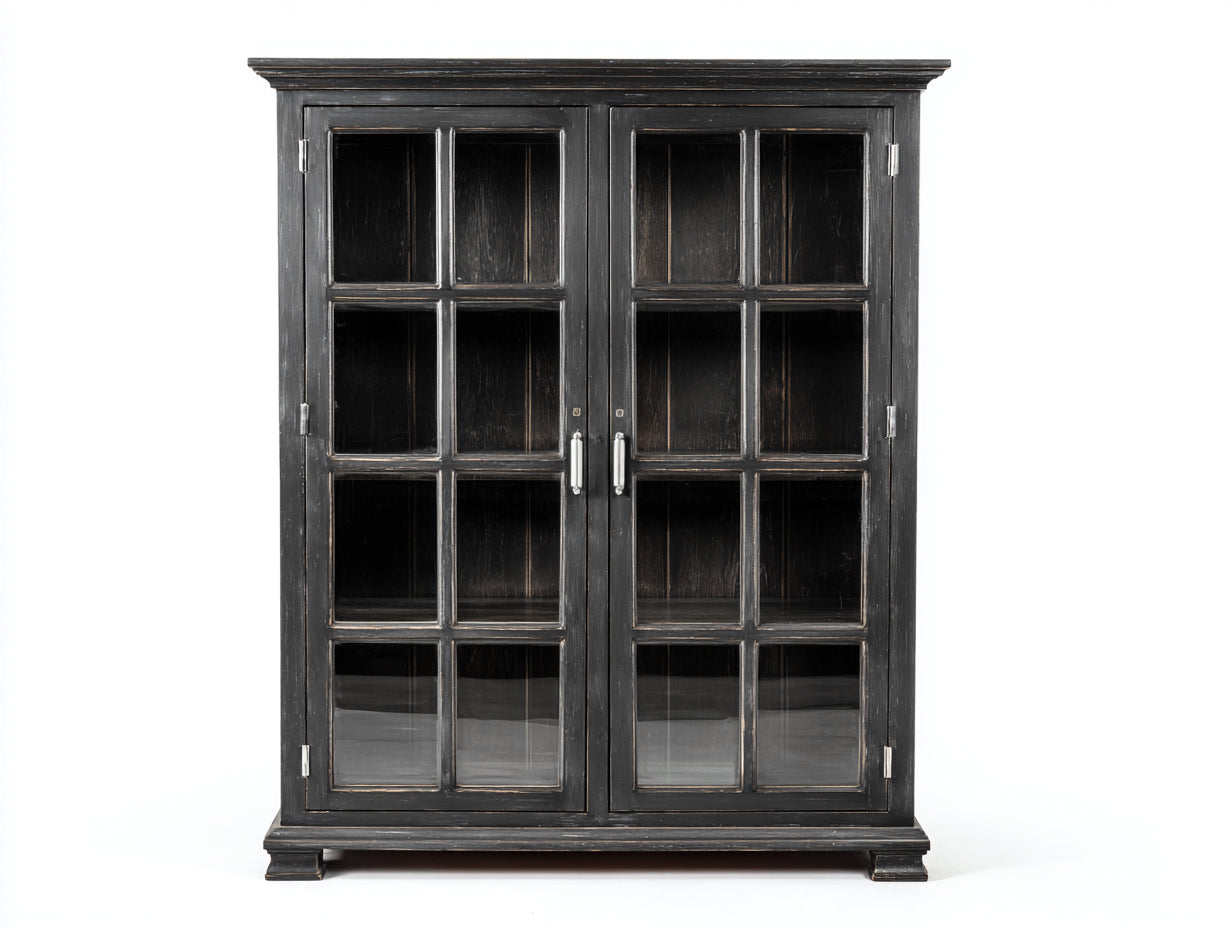 Vitrinas de madera y vidrio 120x42x145 cm - negro envejecido-transparente - 2 puertas acristaladas