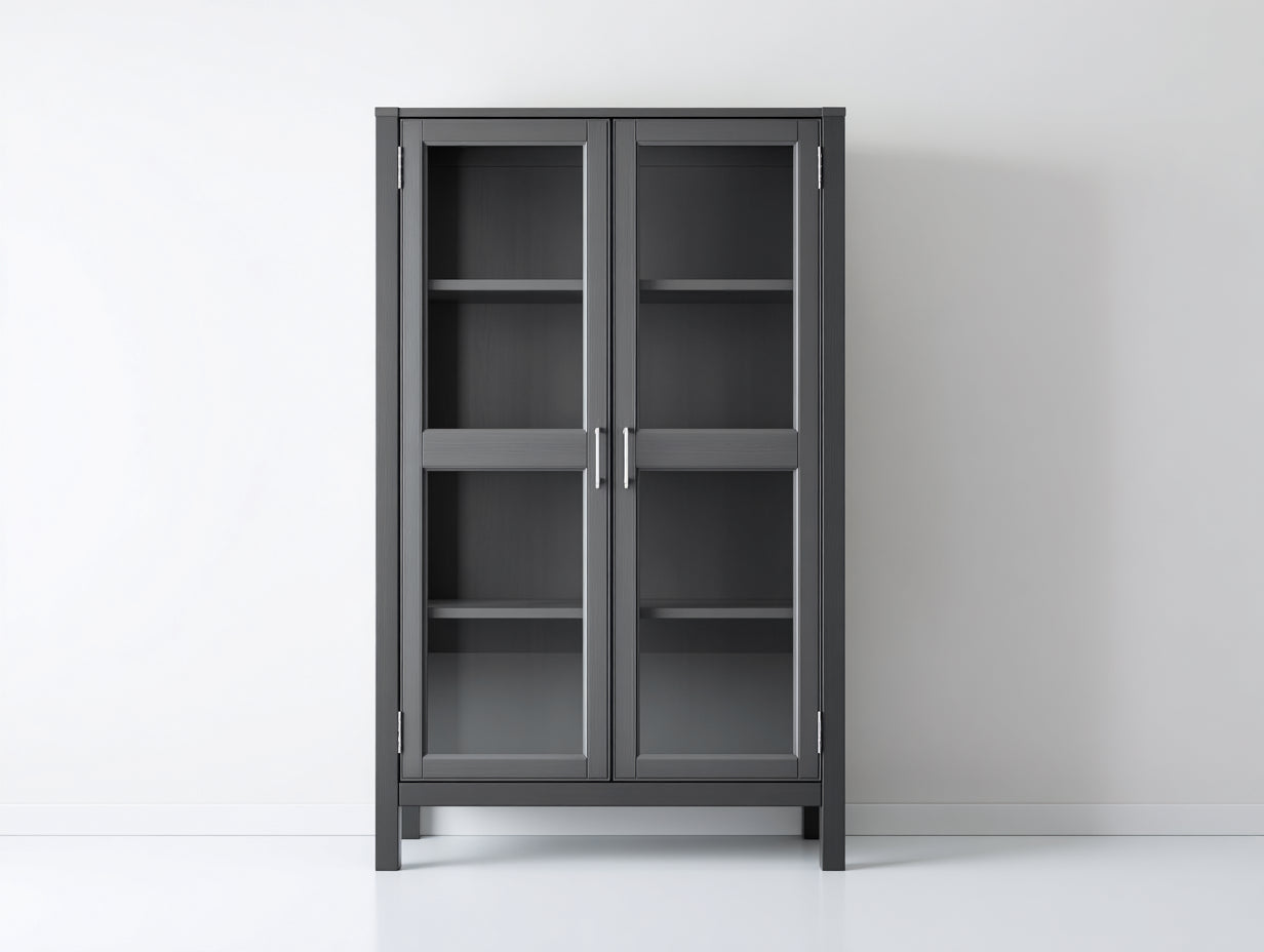 Vitrinas de madera manufacturada y vidrio 100x40x130 cm - gris oscuro-transparente - 2 puertas acristaladas