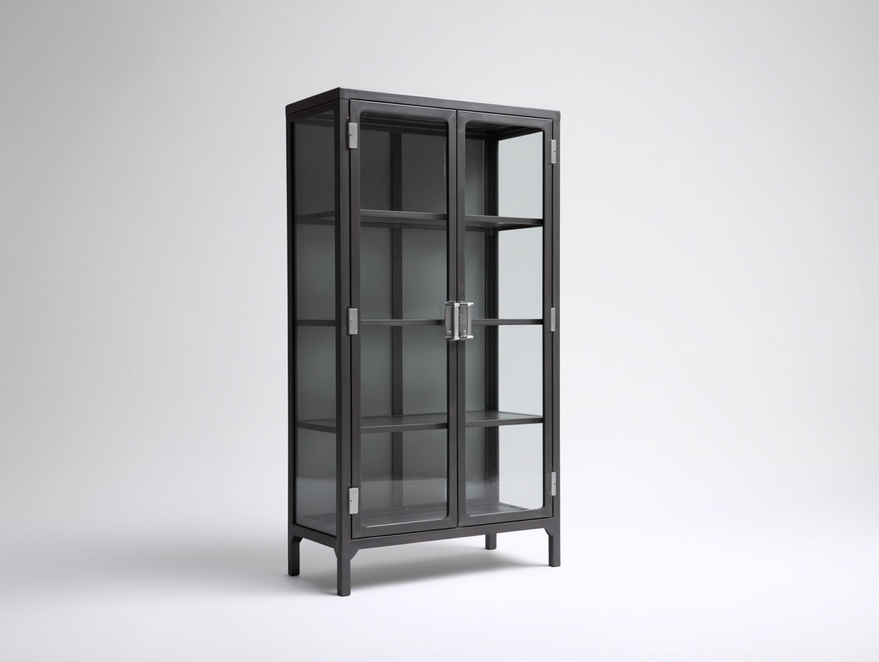 Vitrinas de metal con puertas de vidrio 85x40x170 cm - Negro y transparente - estilo industrial para salón