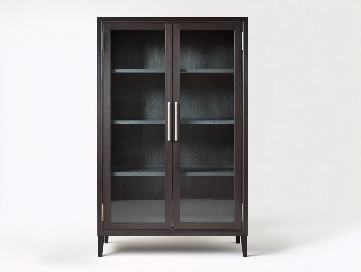 Vitrinas de madera y vidrio 95 x 40 x 180 cm - marrón oscuro - diseño moderno con 2 puertas