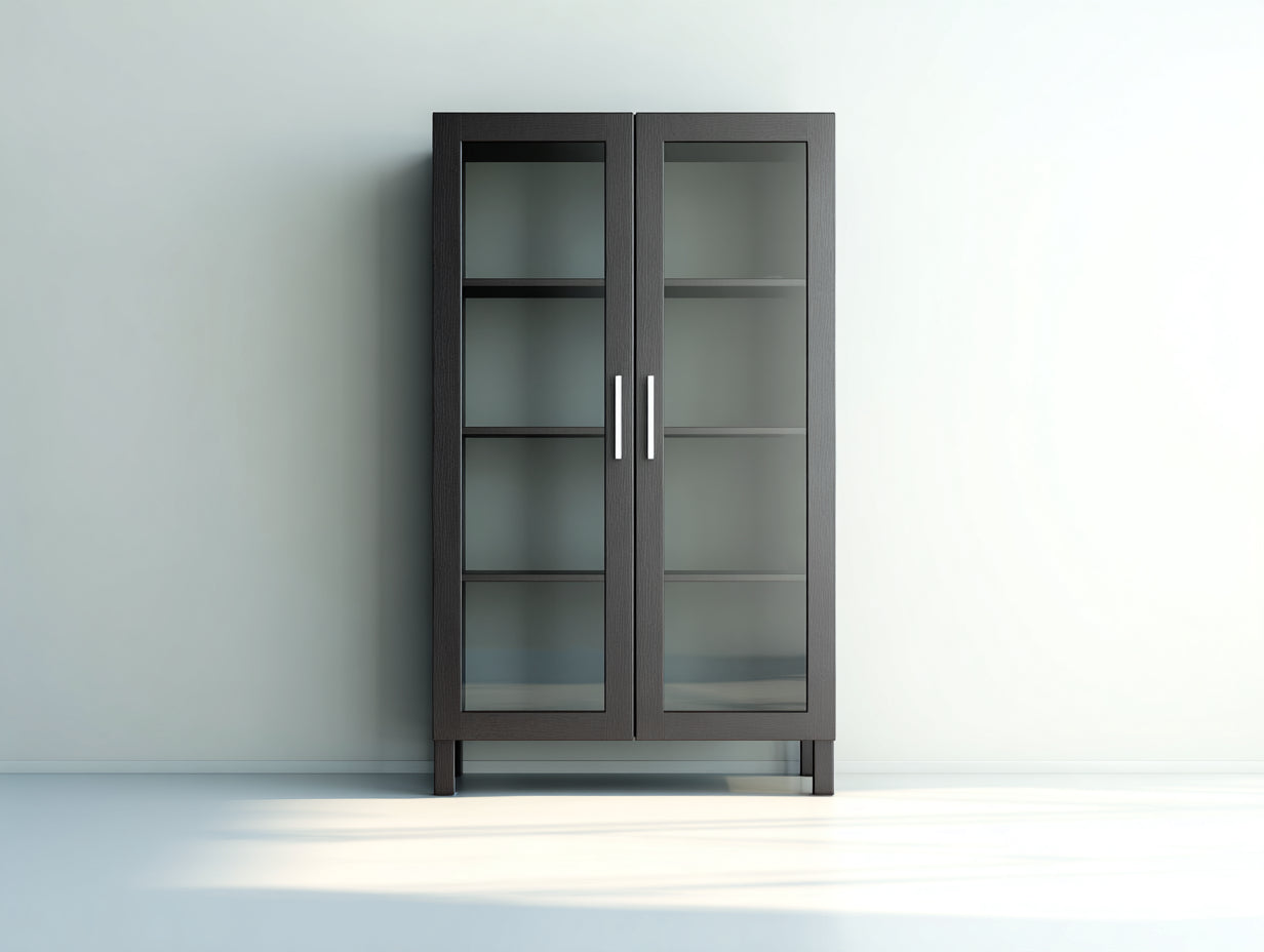 Vitrinas de madera con puertas de vidrio 80x40x180 cm - Gris oscuro y transparente - diseño moderno para salón