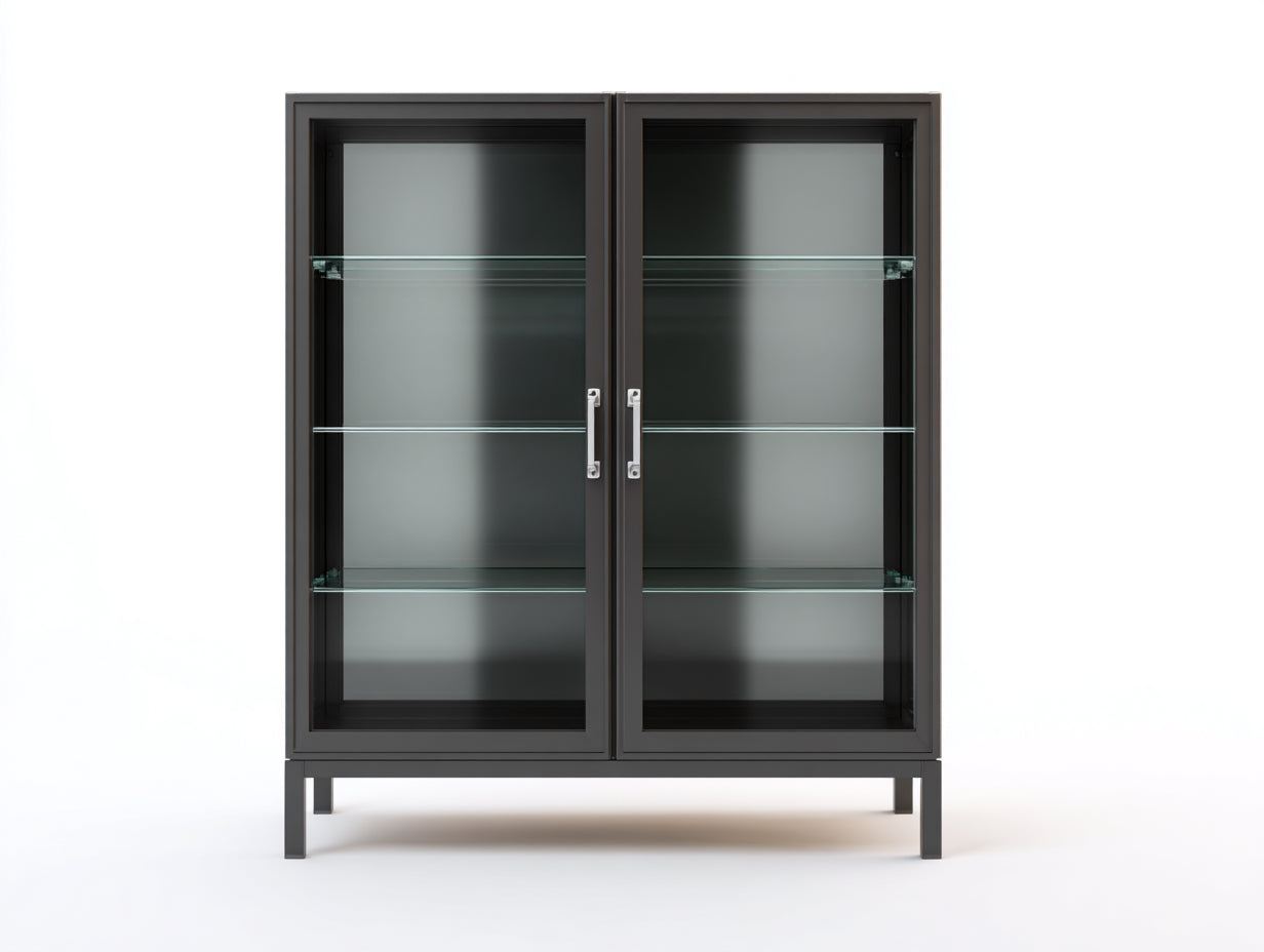 Vitrinas de metal con puertas de vidrio 100x40x160 cm - Gris antracita y transparente - diseño moderno para salón