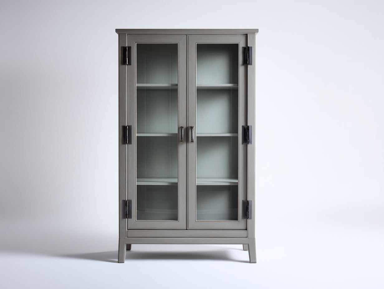 Vitrinas de madera con puertas de vidrio 90x40x180 cm - Gris claro y transparente - estilo clásico moderno para salón