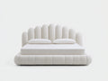 Camas dobles tapizadas en tejido acanalado 218x190x128 cm blanco para dormitorio diseño ondulado