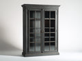 Vitrinas de madera 100x42x180 cm gris oscuro para salón con puertas de vidrio estilo clásico