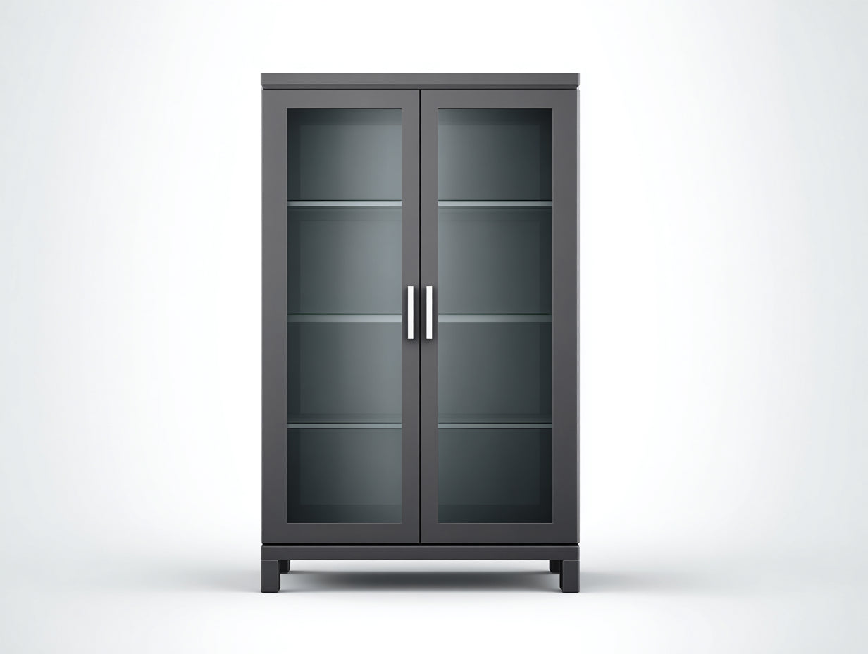 Vitrinas de madera manufacturada y vidrio 98x40x128 cm - gris oscuro-transparente - 2 puertas acristaladas