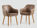 Sillas de comedor de 2 piezas tapizadas en piel sintética 58x60x83 cm marrón envejecido para comedor con reposabrazos estilo moderno