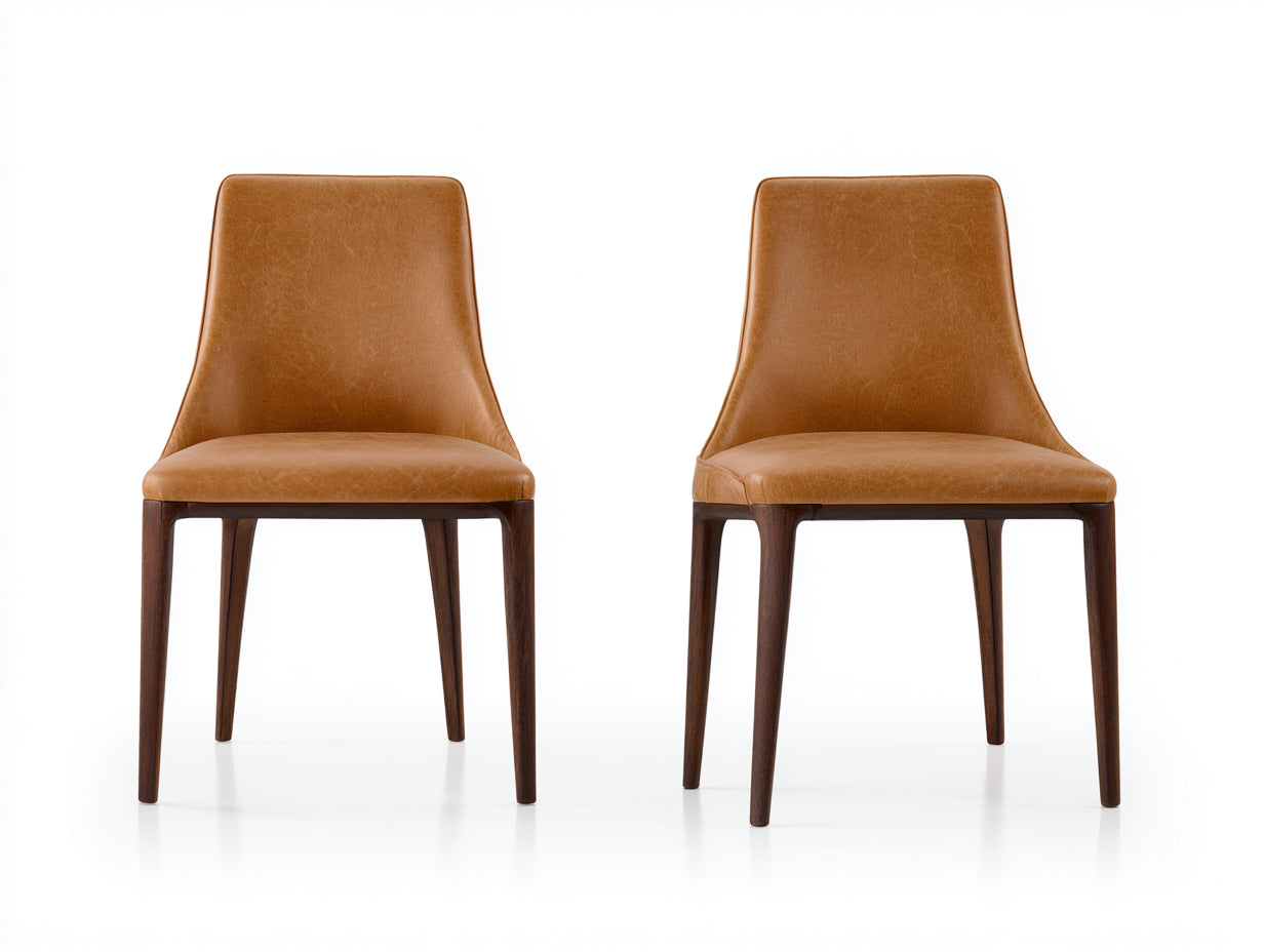 Sillas de comedor tapizadas en cuero sintético 50x52x84 cm - Marrón y madera oscura - diseño moderno para comedor