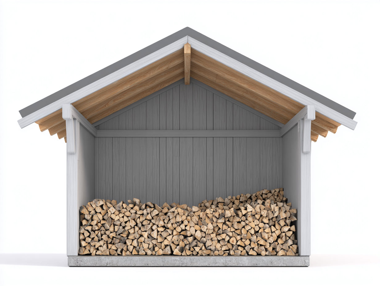 Leñero de exterior de madera 180x60x165 cm - gris-blanco-madera natural - diseño con tejado para jardín