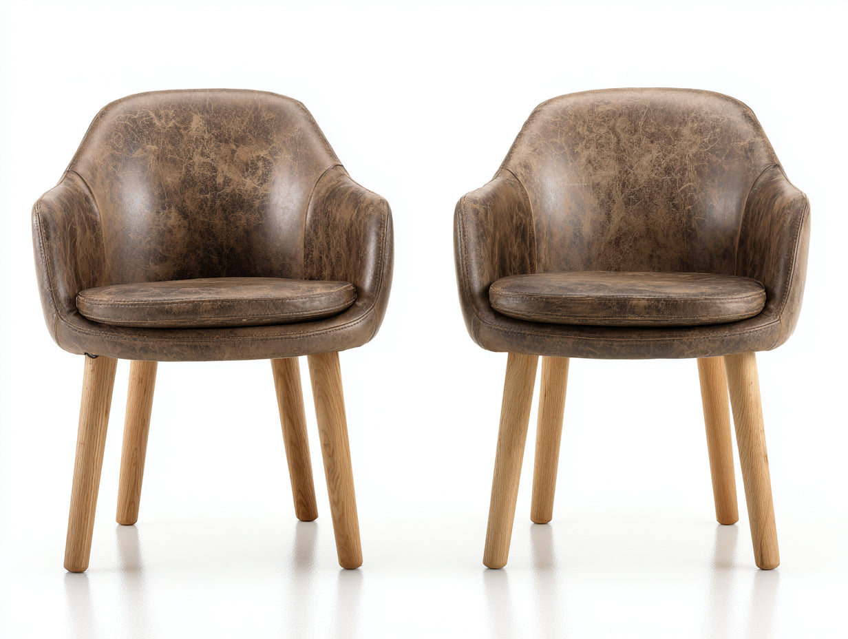 Sillas de comedor tapizadas en cuero sintético envejecido 59x62x83 cm marrón para comedor diseño vintage