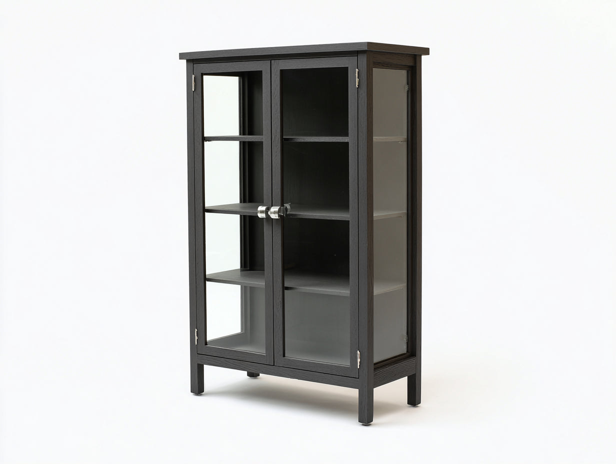 Vitrinas de madera y vidrio 85 x 40 x 160 cm - negro y metal plateado - diseño moderno con 2 puertas
