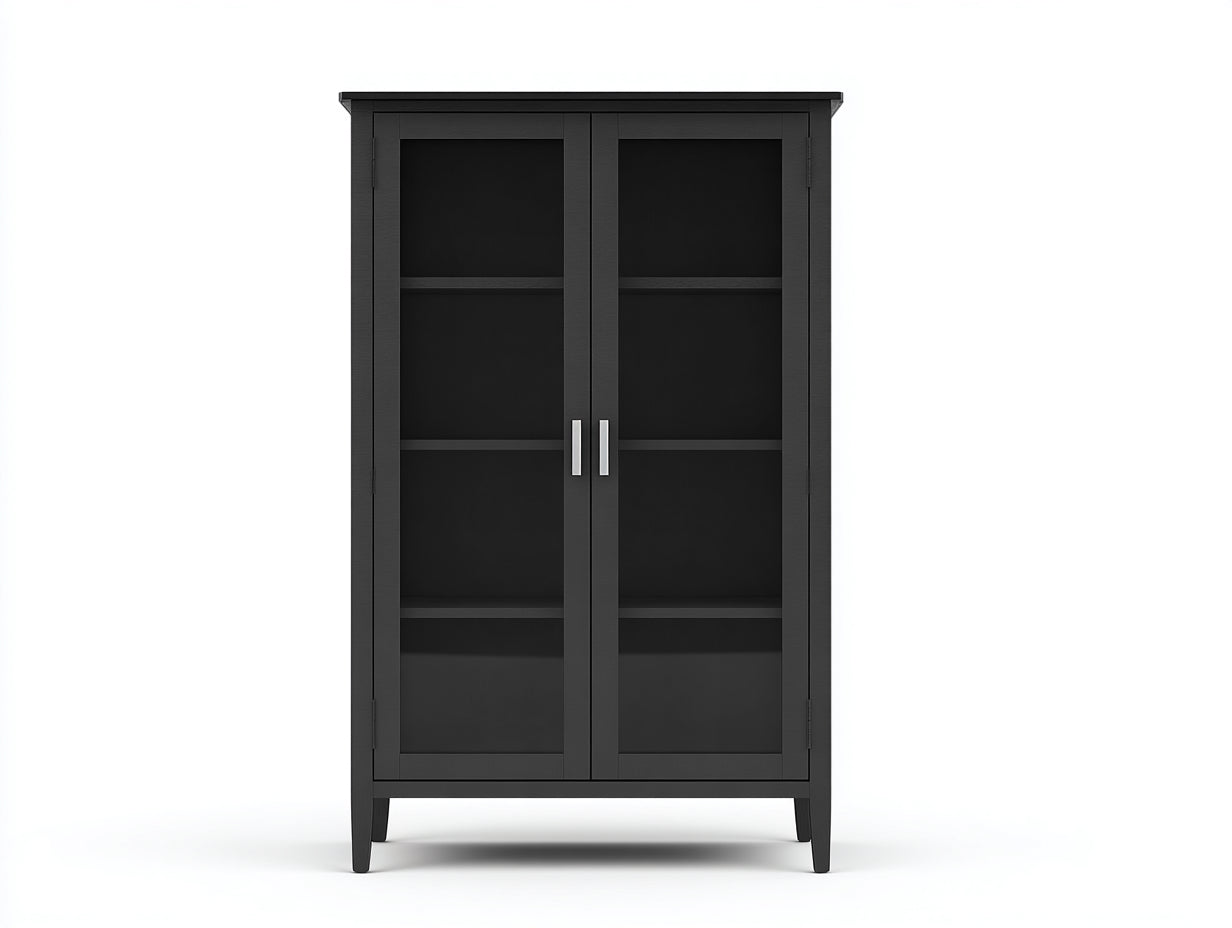 Vitrinas de madera MDF 85x40x170 cm negro para salón con 2 puertas de vidrio estilo moderno