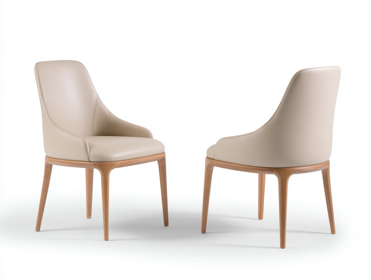 Sillas de comedor tapizadas en cuero sintético 58x56x82 cm - Beige y madera natural - diseño moderno con reposabrazos