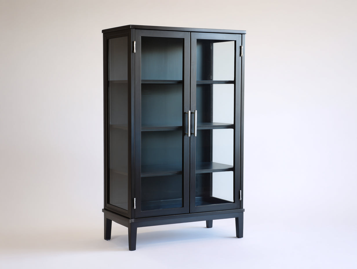 Vitrinas de madera con 2 puertas de vidrio 92x42x168 cm negro para salón diseño moderno
