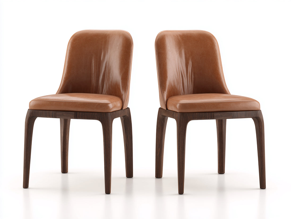 Sillas de comedor tapizadas efecto cuero 50 x 58 x 84 cm - camel y madera oscura - set de 2