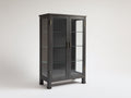 Vitrinas de madera 90x40x165 cm gris oscuro para salón con 2 puertas de vidrio y estantes de cristal estilo moderno