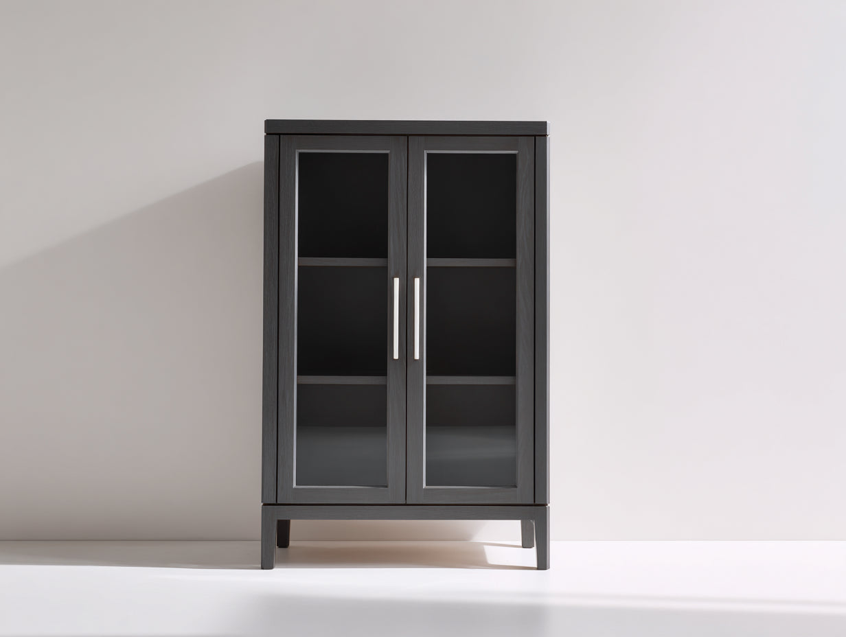 Vitrinas con 2 puertas de vidrio y 2 estantes 90x40x150 cm negro para salón diseño moderno