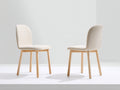 Sillas de comedor tapizadas en tela 52x48x82 cm - Blanco roto y madera natural - diseño moderno con respaldo curvo
