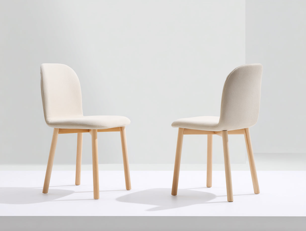 Sillas de comedor tapizadas en tela 52x48x82 cm - Blanco roto y madera natural - diseño moderno con respaldo curvo