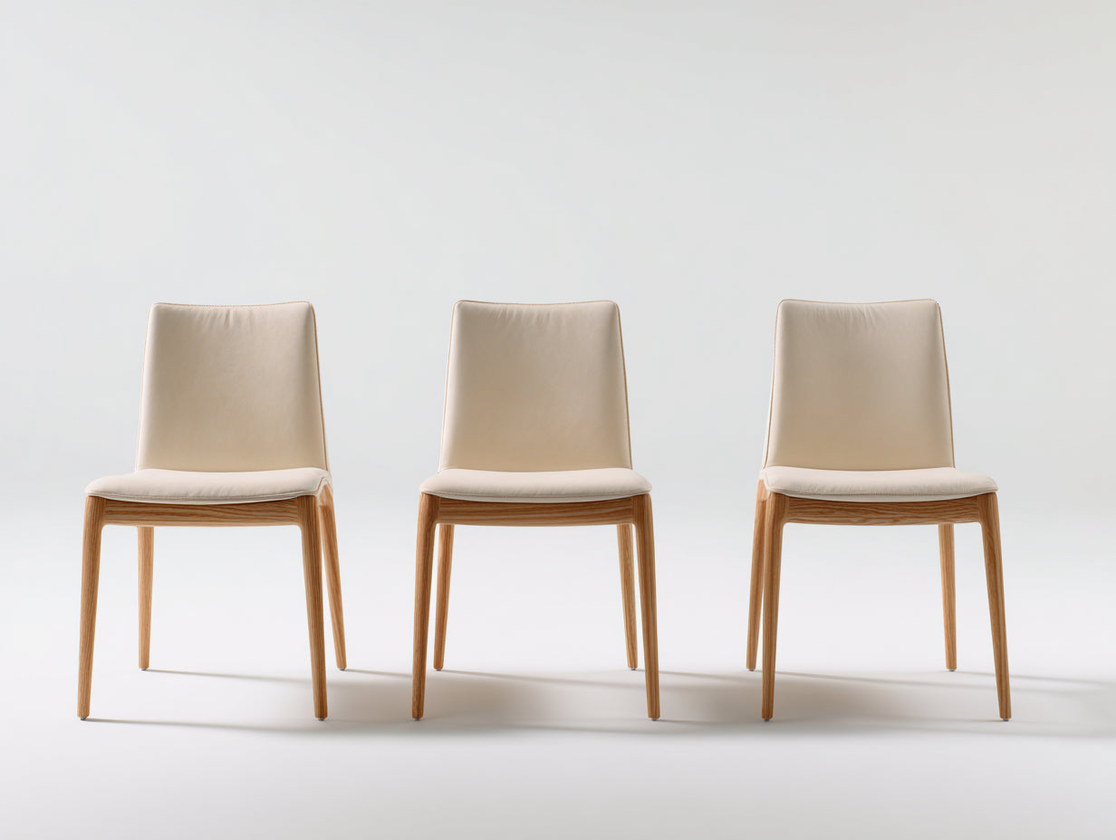 Sillas de comedor de 3 piezas tapizadas en tela 48x56x88 cm beige para comedor con patas de madera estilo moderno